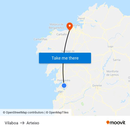 Vilaboa to Arteixo map