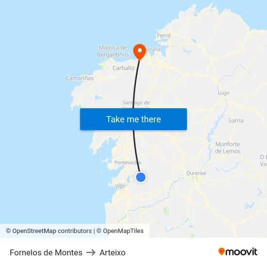Fornelos de Montes to Arteixo map