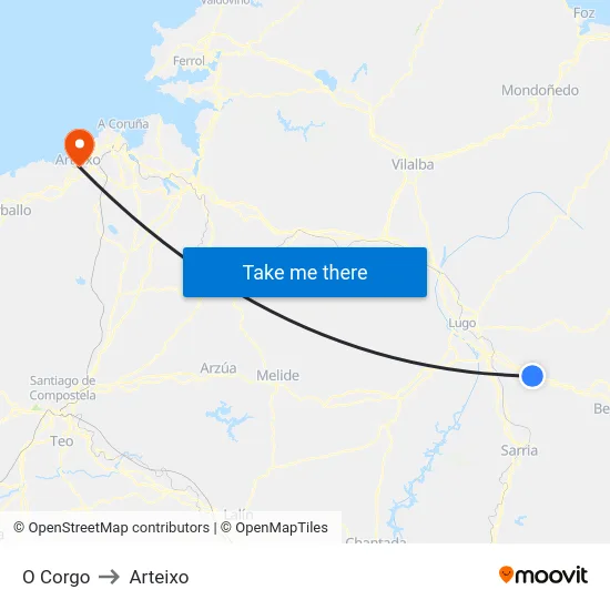 O Corgo to Arteixo map