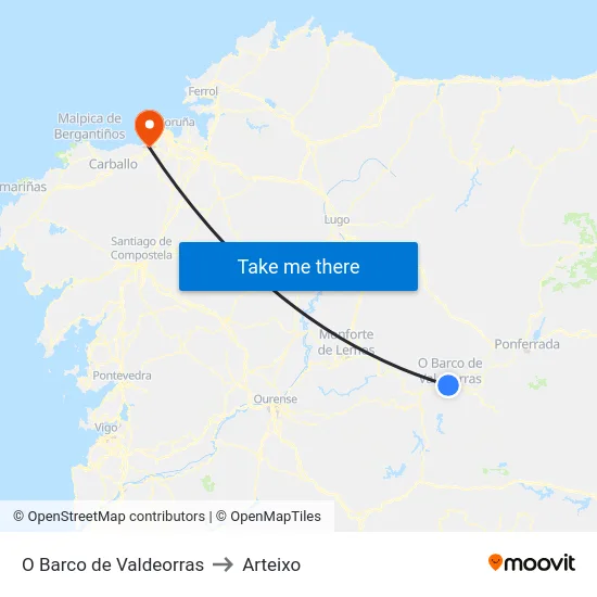 O Barco de Valdeorras to Arteixo map