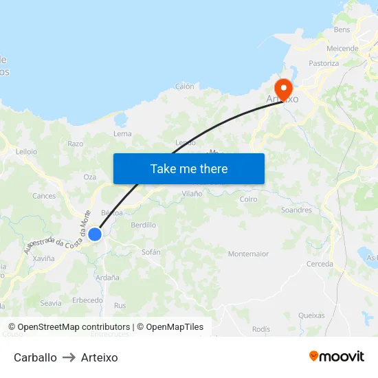 Carballo to Arteixo map