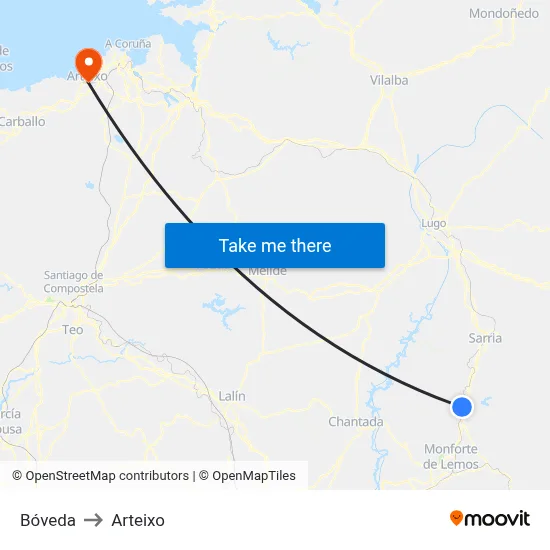 Bóveda to Arteixo map