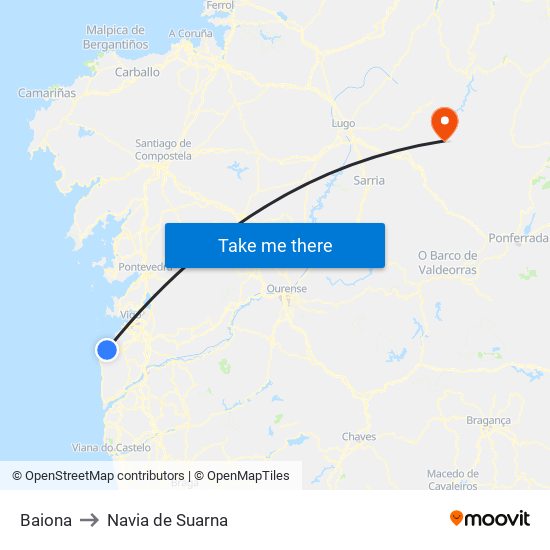 Baiona to Navia de Suarna map