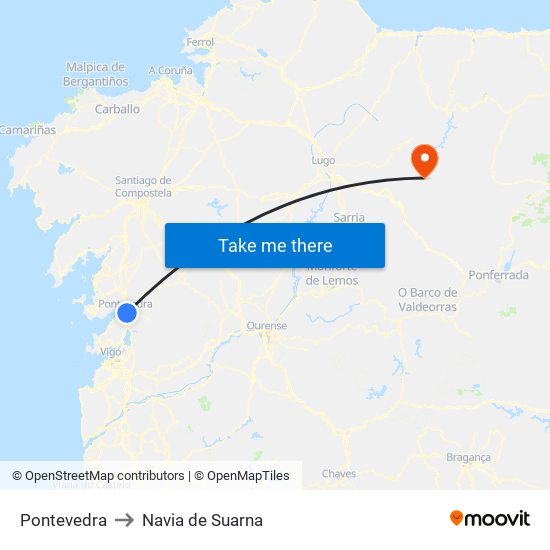 Pontevedra to Navia de Suarna map