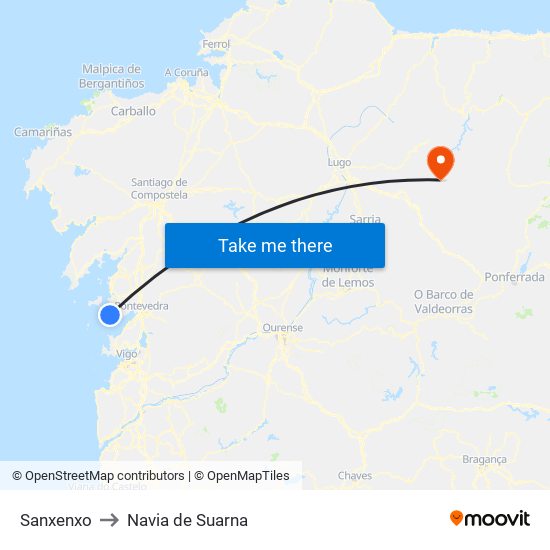 Sanxenxo to Navia de Suarna map