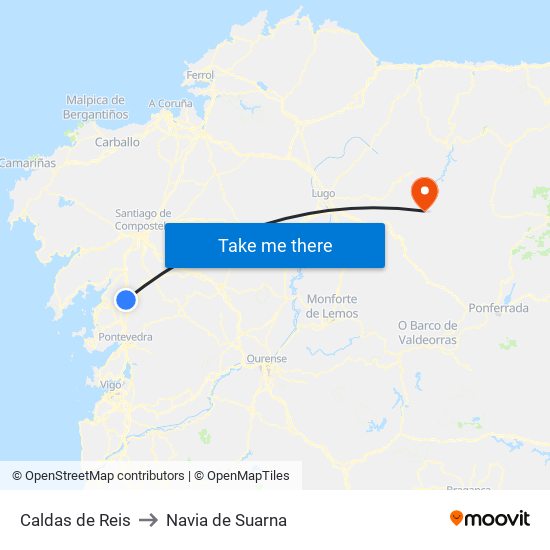 Caldas de Reis to Navia de Suarna map