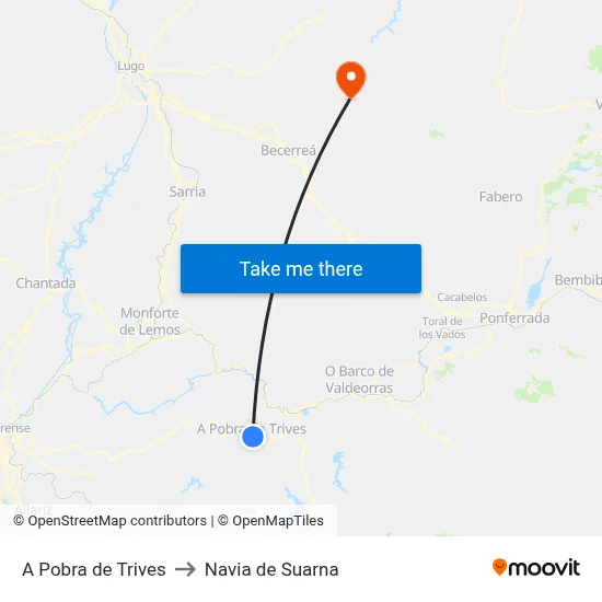 A Pobra de Trives to Navia de Suarna map