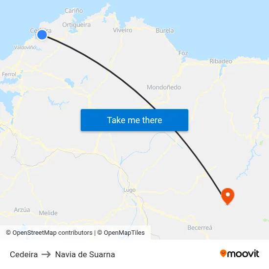 Cedeira to Navia de Suarna map