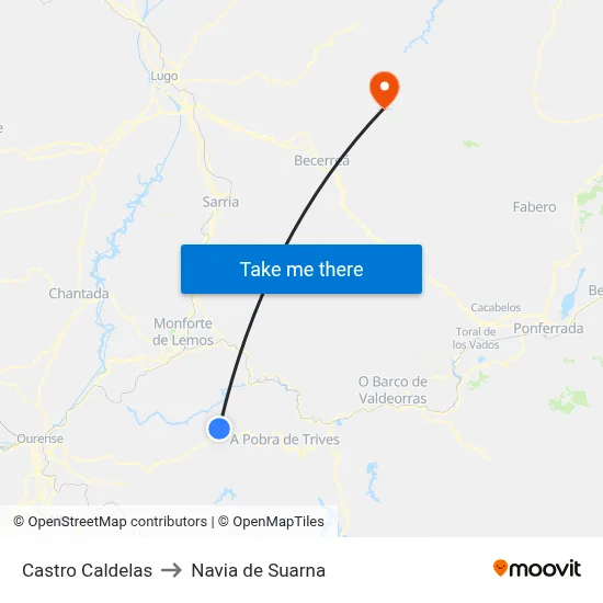 Castro Caldelas to Navia de Suarna map