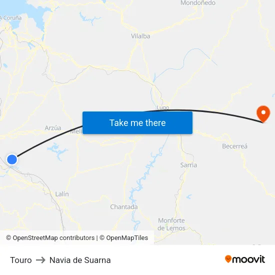Touro to Navia de Suarna map