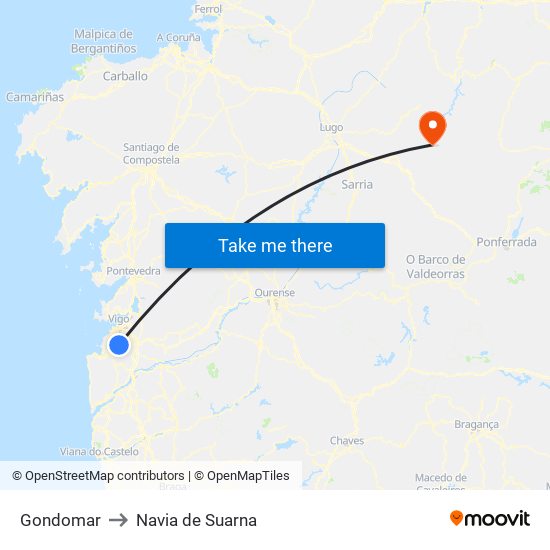 Gondomar to Navia de Suarna map