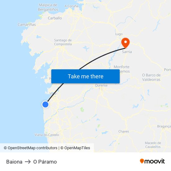 Baiona to O Páramo map