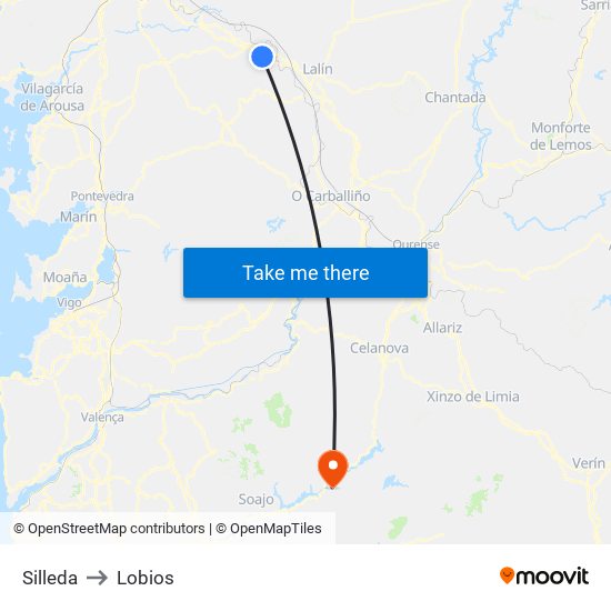 Silleda to Lobios map