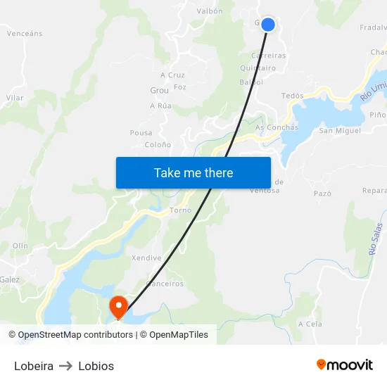 Lobeira to Lobios map