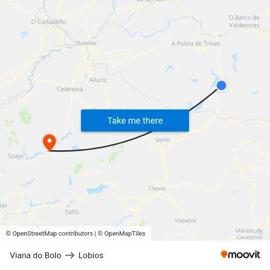 Viana do Bolo to Lobios map