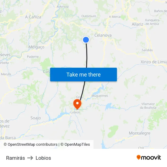 Ramirás to Lobios map