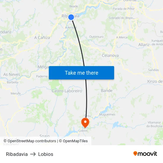 Ribadavia to Lobios map