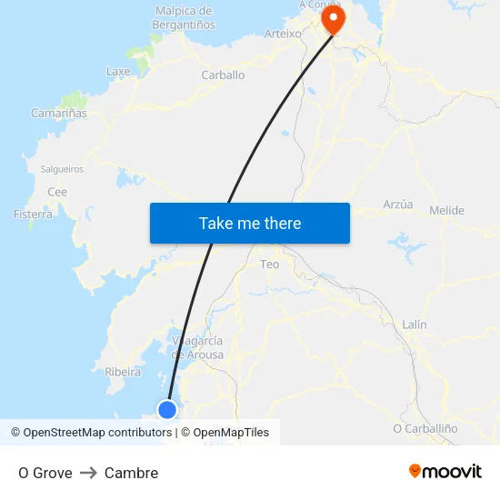 O Grove to Cambre map