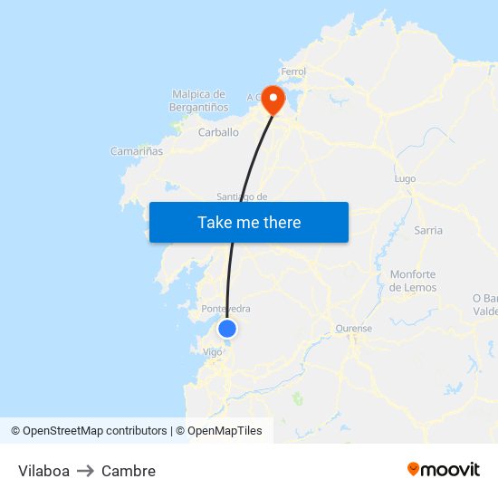 Vilaboa to Cambre map
