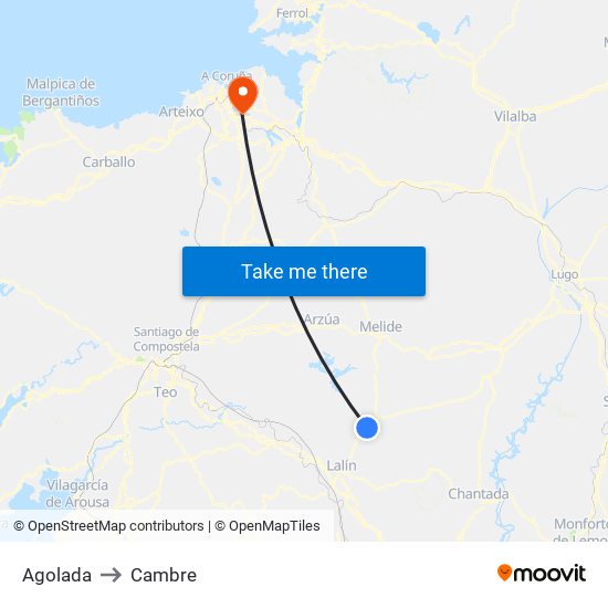 Agolada to Cambre map