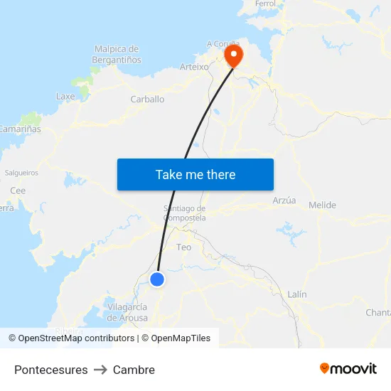 Pontecesures to Cambre map