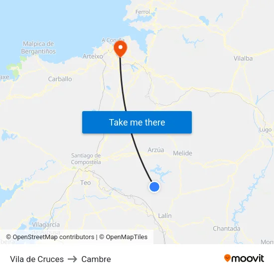 Vila de Cruces to Cambre map