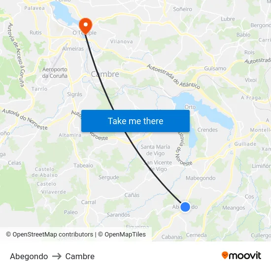 Abegondo to Cambre map