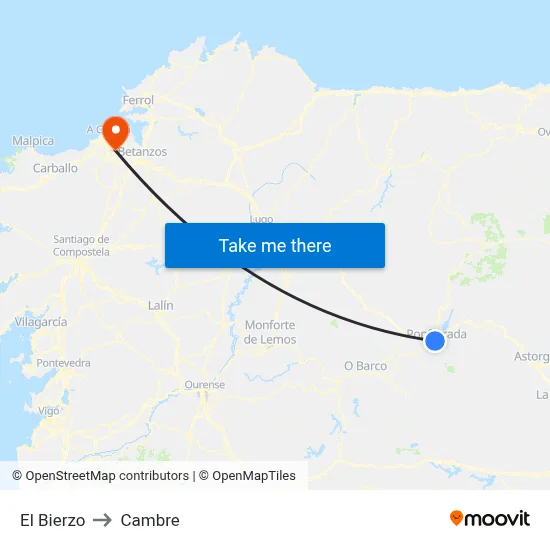 El Bierzo to Cambre map