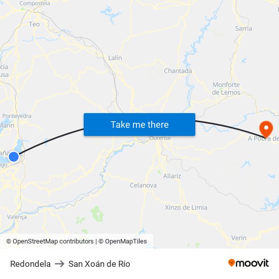 Redondela to San Xoán de Río map