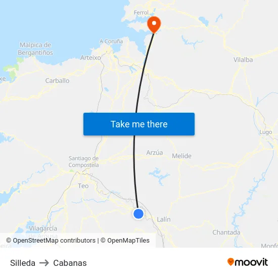 Silleda to Cabanas map