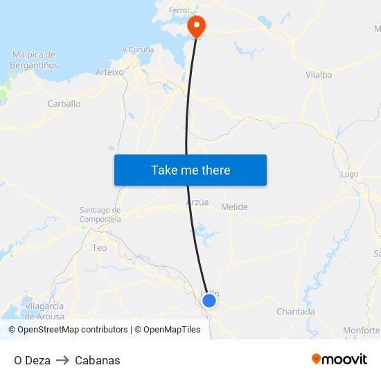 O Deza to Cabanas map