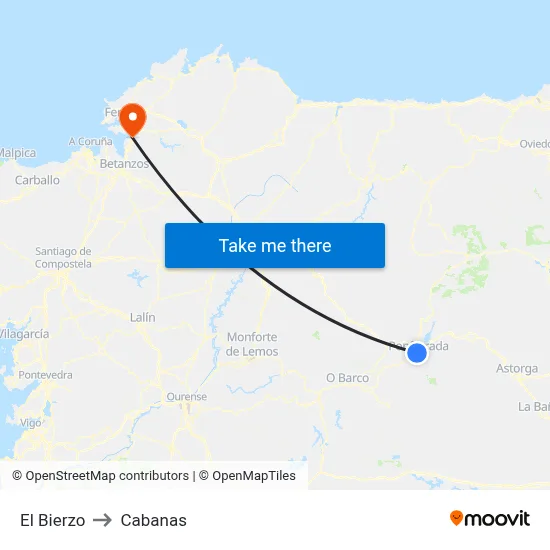 El Bierzo to Cabanas map