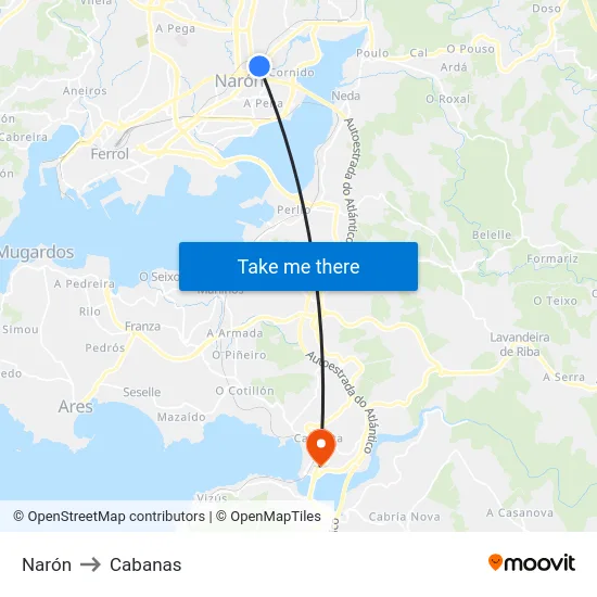 Narón to Cabanas map
