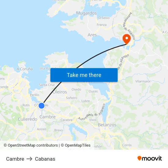 Cambre to Cabanas map