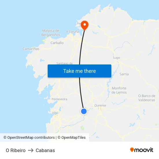O Ribeiro to Cabanas map