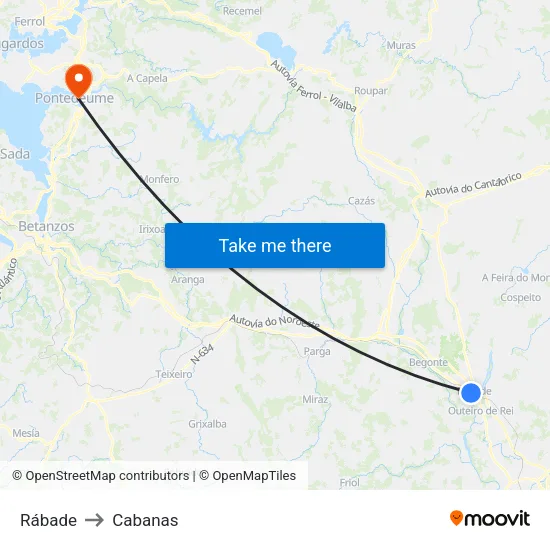 Rábade to Cabanas map