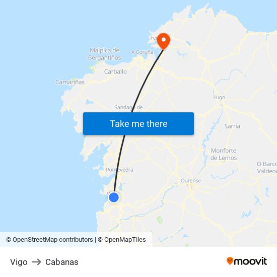 Vigo to Cabanas map