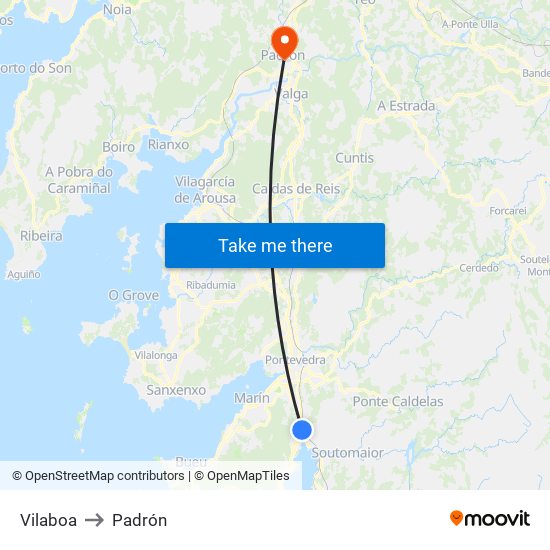 Vilaboa to Padrón map