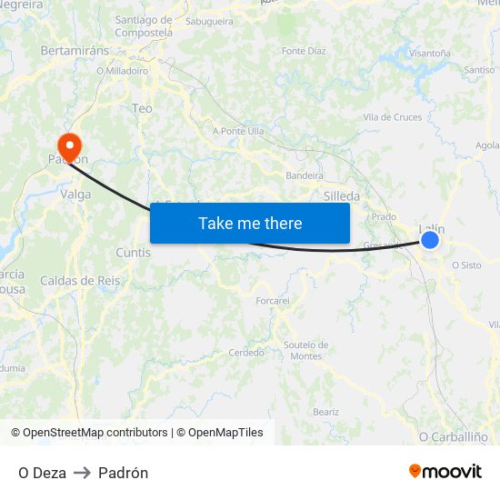O Deza to Padrón map