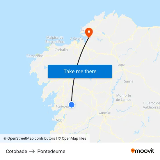 Cotobade to Pontedeume map