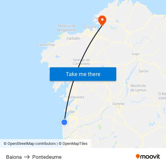 Baiona to Pontedeume map