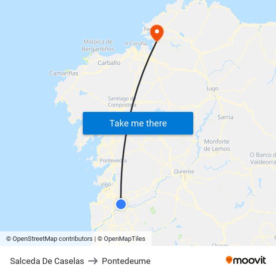 Salceda De Caselas to Pontedeume map