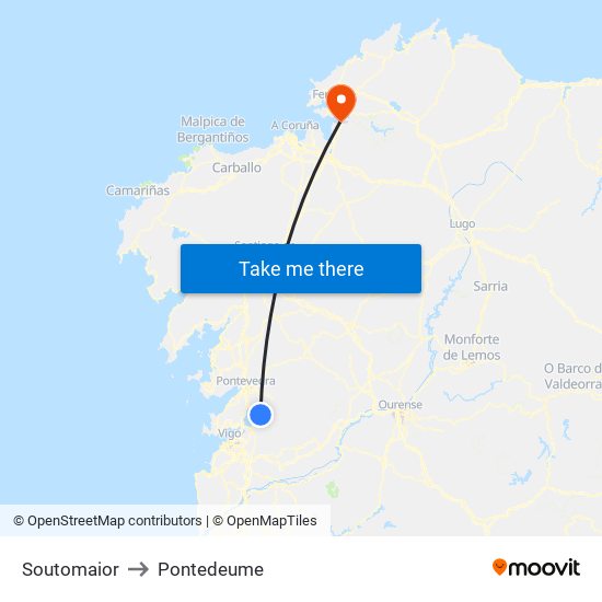 Soutomaior to Pontedeume map