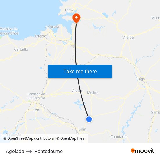 Agolada to Pontedeume map