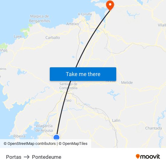 Portas to Pontedeume map