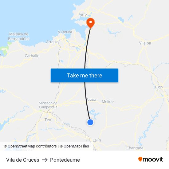 Vila de Cruces to Pontedeume map