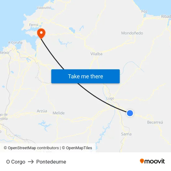 O Corgo to Pontedeume map