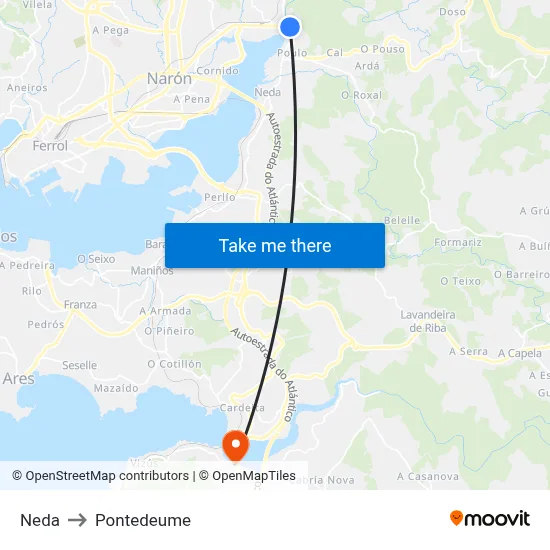 Neda to Pontedeume map