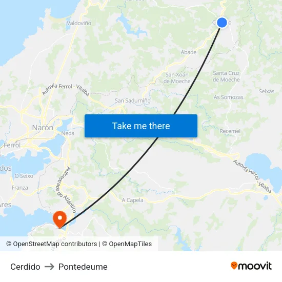 Cerdido to Pontedeume map