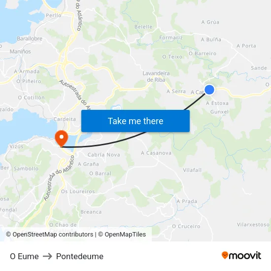 O Eume to Pontedeume map